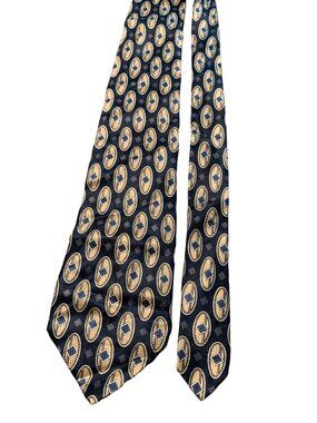 Stafford Mens Silk Necktie Made in Italy Blue Gold Geometric Pattern Tie